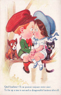 Chat Noir , Chien & Enfants * CPA Illustrateur * Amoureux Amour Baiser Bisou * Cat Dog - Gatti