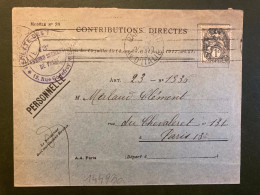 LETTRE CONTRIBUTIONS DIRECTES TP BLANC 1c OBL.MEC.27 NOV 25 PARIS XIII - 1900-29 Blanc