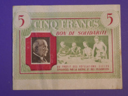 BJ0 FRANCE  BILLET SOLIDARITé  ENV.  1944 PETAIN +5 FRANCS  ++ - Zonder Classificatie