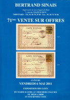 MARCOPHILIE POSTAL Bertrand SINAIS 71e  VENTE SUR OFFRES Clôture Vendredi 6 Mai 2011 - Catalogues De Maisons De Vente