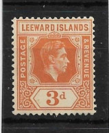 LEEWARD ISLANDS 1938 3d ORANGE SG 107 MOUNTED MINT Cat £42 - Leeward  Islands