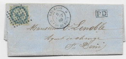 COLONIES AIGLE 20C BLEU LETTRE COVER LOSANGE POINTS CACHET BLEU REUNION 9 AOUT 1869 + PD BLEU POUR ST DENIS - Covers & Documents