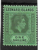 LEEWARD ISLANDS 1942 1s GREY AND BLACK/EMERALD SG 110ba MOUNTED MINT Cat £24 - Leeward  Islands