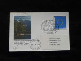 Lettre Premier Vol First Flight Cover Frankfurt To Nagano Olympic Games Boeing 747 Lufthansa 1998 - Eerste Vluchten