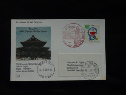 Lettre Premier Vol First Flight Cover Nagano Olympic Games To Frankfurt Boeing 747 Lufthansa 1998 - Lettres & Documents