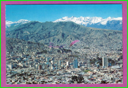 CPSM BOLIVIE BOLIVIA - PANORAMICA LA PAZ  Vue Generale Montagne Neige Voyagé Timbre - Bolivie