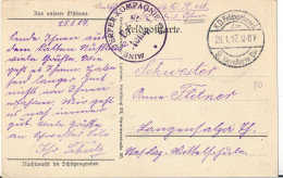 FELDPOSTKARTE 1917  MINE WERFER KOMPAGNIE   2 SCANS - Feldpost (Portofreiheit)