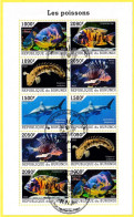 Feuille De 10 T.-P. Oblitérés - Les Poissons Oscar Bichir Sellé Requin Longimane Poisson-lion Aulonocara - Burundi 2022 - Used Stamps