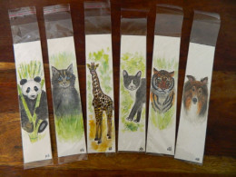 6 ORIGINAL Hand Painted ANIMAL Bookmarks - 21 Cm X 5 Cm - Signed By The Artist - Sonstige