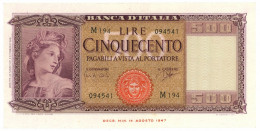 500 LIRE ITALIA ORNATA DI SPIGHE MEDUSA 23/03/1961 SPL/SPL+ - Autres & Non Classés