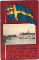 Suède - Stockholm - Flag - Drapeau - Carte Postale Pour Bruxelles (Belgique) - Caché Bruxelles Arrivée - 1902 - Suède