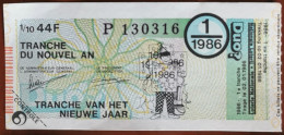 Billet De Loterie Nationale Belgique 1986 1er Tranche Du Nouvel An - 2-1-1986 - Biglietti Della Lotteria