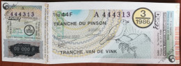 Billet De Loterie Nationale Belgique 1986 3e Tranche Du Pinson - 15-1-1986 - Biglietti Della Lotteria