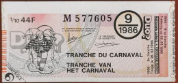Billet De Loterie Nationale Belgique 1986 9e Tranche Du Carnaval - 26-2-1986 - Billetes De Lotería