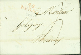 Lot Et Garonne Marque Postale Rouge 45 NERAC (27x11) Du 3 Juin 1820 Taxe Manuscrite 3 Pour Bordeaux - 1801-1848: Précurseurs XIX