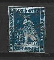 ITALIE - Grd Duché Toscane  1851  (o)  Bolaffi N° 7  Sur Papier Bleu - Wmk Crown    Cadre Touché - Toscane