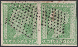 British India 1854 QV 2a Two Anna Green Litho / Typograph "Horizontal Pair Of 2 Stamps" With 4 Margins Fine Used - 1854 East India Company Administration