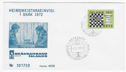 CHESS FDC Iceland 1972 Match Fischer-Spassky - Blue Design Of Game - Chess