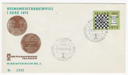 CHESS FDC Iceland 1972 Match Fischer-Spassky -  Souvenir Medal - Scacchi