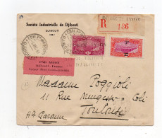 !!! COTE FRANCAISE DES SOMALIS, VOL GOULETTE, LETTRE RECO PAR AVION DE DJIBOUTI POUR TOULOUSE DU 3/12/1931 - Cartas & Documentos