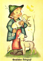 ILLUSTRATION, HUMMEL, THE LITTLE SHEPHERD, CHILD, LAMB, EASTER, SIGNED, POSTCARD - Hummel