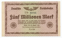 GERMANY - 5 Millionen Mark Reichsbahn 22. 8. 1923. PS1013b. (DR059) - Sonstige & Ohne Zuordnung