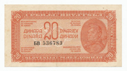 YUGOSLAVIA - 20 Dinara 1944. P51a. XF (Y035) - Yougoslavie