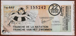 Billet De Loterie Nationale Belgique 1986 22e Tranche De La Natation - 28-5-1986 - Billetes De Lotería