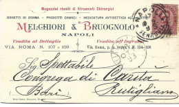 STORIA POSTALE 17/10/1893 CARTOLINA COMMERCIALE MELCHIORI CON CENT. 10 UMBERTO I° N. 38 - Reklame