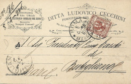 STORIA POSTALE 6/4/1906 CARTOLINA COMMERCIALE CECCHINI SPEDITA A STAMPE CON CENT. 2 AQUILA SABAUDA N. 69 - Pubblicitari