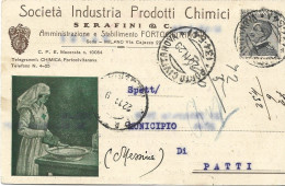 STORIA POSTALE 20/11/1929 CARTOLINA COMMERCIALE SERAFINI & C. CON CENT. 30 MICHETTI ISOLATO N. 185 - Publicidad