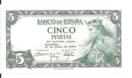 ESPAGNE 5 PESETAS 1954 UNC P 146 - 5 Pesetas