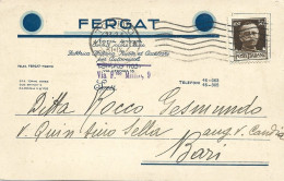STORIA POSTALE 20/10/1931 CARTOLINA COMMERCIALE FERGAT CON CENT. 30 IMPERIALE ISOLATO N. 249 - Publicité