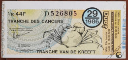 Billet De Loterie Nationale Belgique 1986 29e Tranche Des Cancers - 16-7-1986 - Billetes De Lotería