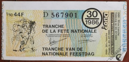 Billet De Loterie Nationale Belgique 1986 30e Tranche De La Fête Nationale - 23-7-1986 - Billetes De Lotería