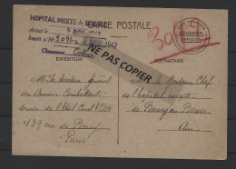 CP   ETAT FRANCAIS  COURRIER OFFICIEL  "hopital De Bourg En Bresse " 1942  Soldat Né à Remiremont  Vosges - 1939-45