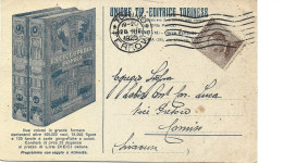 STORIA POSTALE 28/8/1925 CARTOLINA COMMERCIALE UNIONE TIP TORINSE CON CENT. 40 MICHETTI ISOLATO N. 84249 - Pubblicitari