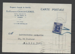 CP  Etablissement  Georges Gamel   40c Paris Internationale 1937 Perforé  GC Oblit  NIMES 1936 "le Vin De France".... - Storia Postale