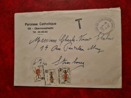 LETTRE 1985 PAROISSE CATHOLIQUE OBERMORSCHWIHR CACHET HERRLISHEIM PRES COLMAR POUR STRASBOURG TIMBRES TAXE - Andere & Zonder Classificatie