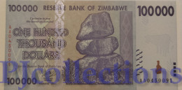 ZIMBABWE 100000 DOLLARS 2008 PICK 75 UNC PREFIX "AA" - Simbabwe