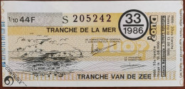 Billet De Loterie Nationale Belgique 1986 33e Tranche De La Mer - 13-8-1986 - Biglietti Della Lotteria