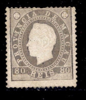 ! ! Macau - 1887 D. Luis 80 R (Perf. 13 1/2) - Af. 38a - No Gum (cc 056) - Unused Stamps