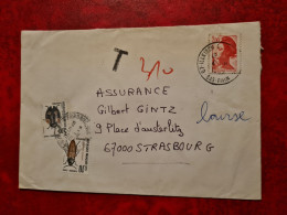 LETTRE 1987 ILLKIRCH POUR STRASBOURG     TIMBRES TAXE COLEOPTERES CACHET ROUGE STRASBOURG BOURSE - Autres & Non Classés