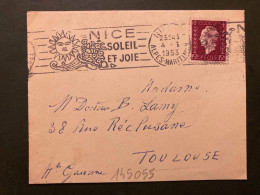 LETTRE TP MARIANNE DE DULAC 15F OBL.MEC.5-1 1953 NICE RP (06) - 1944-45 Marianne Of Dulac