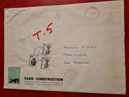 LETTRE 1988 HOENHEIM ENTETE SAER CONSTRUCTION POUR STRASBOURG   TIMBRES TAXE COLEOPTERES - Autres & Non Classés