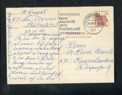 "BUNDESREPUBLIK DEUTSCHLAND" 1966, Postkarte (Frageteil) Mi. P 85F Stempel "LUDWIGSHAFEN" (5232) - Postkarten - Gebraucht