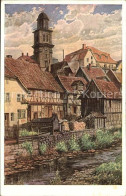42585180 Lauterbach Hessen Haeuserpartie Am Bach Kirche Kuenstlerkarte Lauterbac - Lauterbach