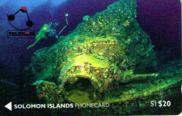 Salomon Salomons TELECARTE PHONECARD Anniversaire Bataille Guadalcanal 1942 Japanese Tank Bottom Ocean 20 Dollars Ut TBE - Salomon