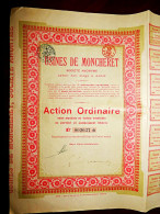 Usines De Moncheret ,Acoz ,Belgium Share Certificate 1923 - Industrie