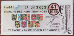 Billet De Loterie Nationale Belgique 1986 41e Tranche Des Neuf Provinces - 8-10-1986 - Biglietti Della Lotteria